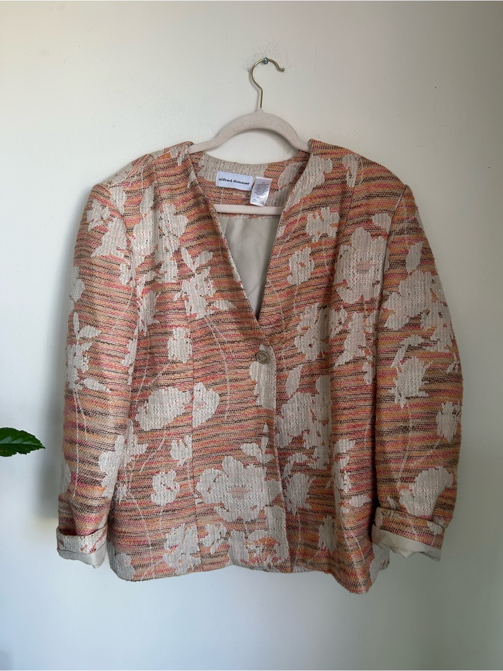 Alfred Dunner Women's Floral Textured Blazer - Cream & Peach